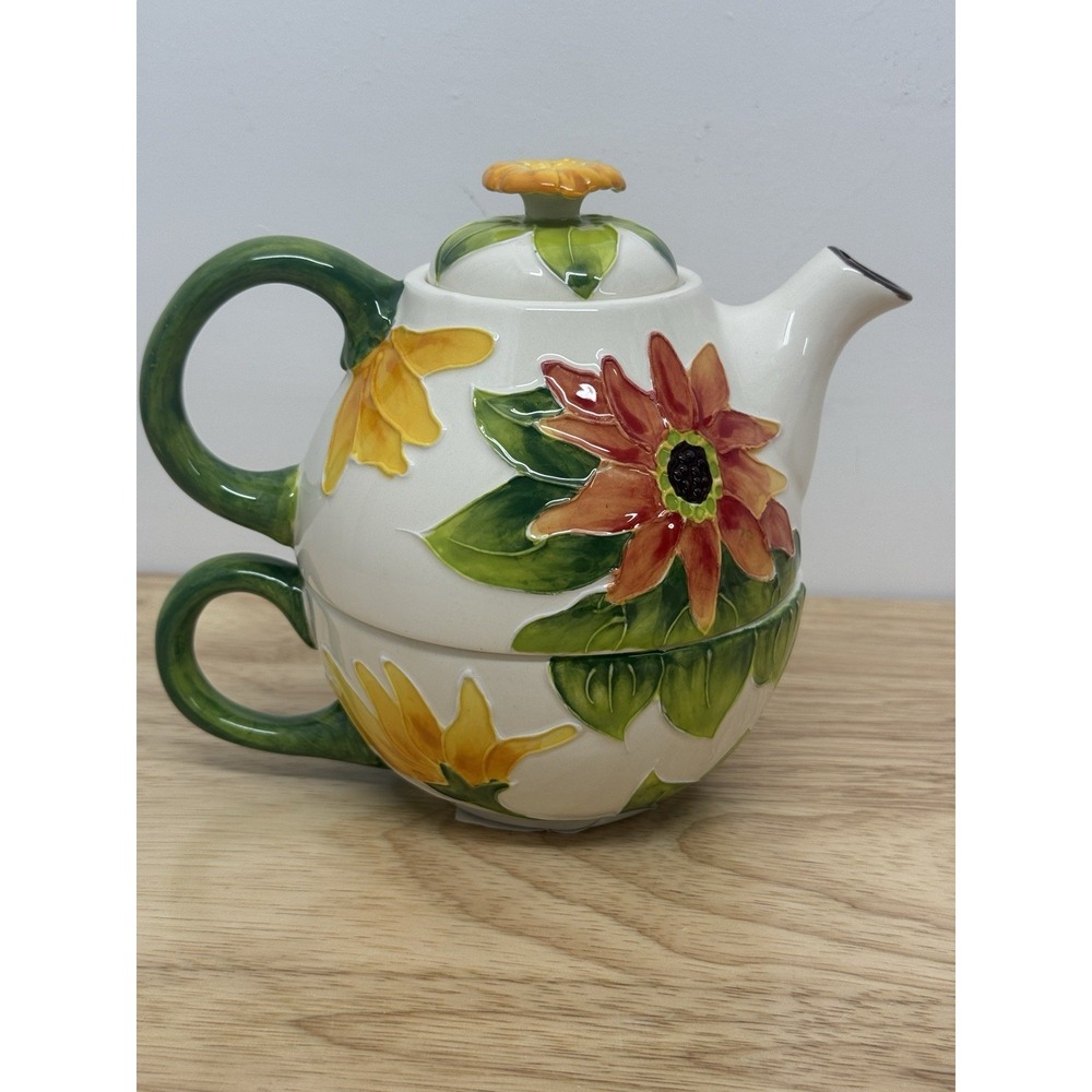 Blue Sky Ceramics Tea For One‎ Sunflower Floral Design Heather Goldminc #15